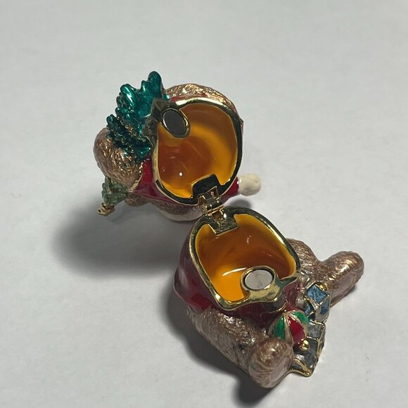 Collectable Teddy with Christmas Tree and Presents Trinket Box Enamel Magnetic - Picture 7 of 9